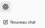 Capture d'écran de l'interface de messagerie ChatGPT montrant une icône circulaire et l'option 'Nouveau chat'.