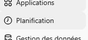 Capture d'écran d'une interface utilisateur avec icônes pour Applications, Planification et Gestion des données