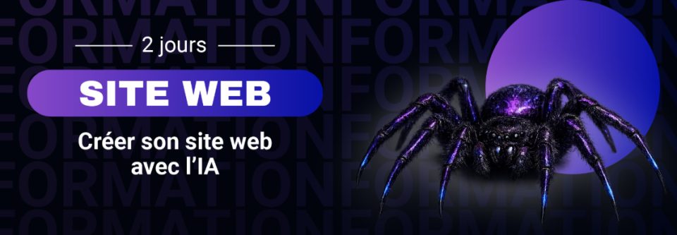 Publicité pour une formation de 2 jours sur la création de sites web avec l'IA